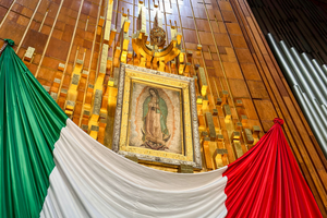 The tilma is on display at the Basilica of Our Lady of Guadalupe in Mexico City.