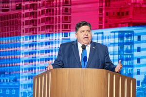 JB Pritzker speaks at the Democratic National Convention on Aug. 20, 2024, in Chicago.