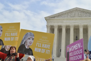Religious sisters show their support for the Little Sisters of the Poor outside the Supreme Court, where oral arguments were heard on March 23, 2016, in the Zubik v. Burwell case against the HHS mandate.