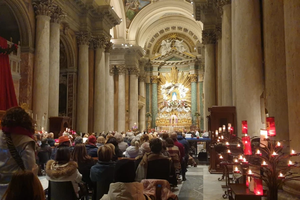 Italian Bishop Antonio Staglianò celebrates a Mass for the Jubilee of Tourism at Rome’s Church of San Salvatore in Lauro on Dec. 15, 2025.