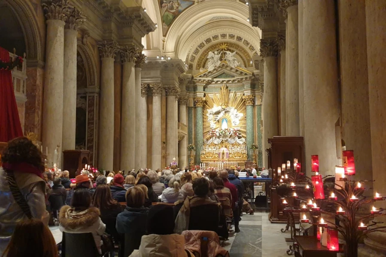 Italian Bishop Antonio Staglianò celebrates a Mass for the Jubilee of Tourism at Rome’s Church of San Salvatore in Lauro on Dec. 15, 2025.