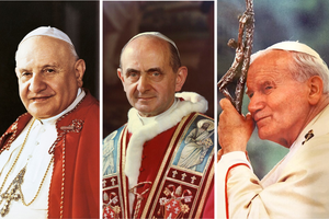 (L-R) Pope John XXIII, Pope Paul VI, and Pope John Paul II.