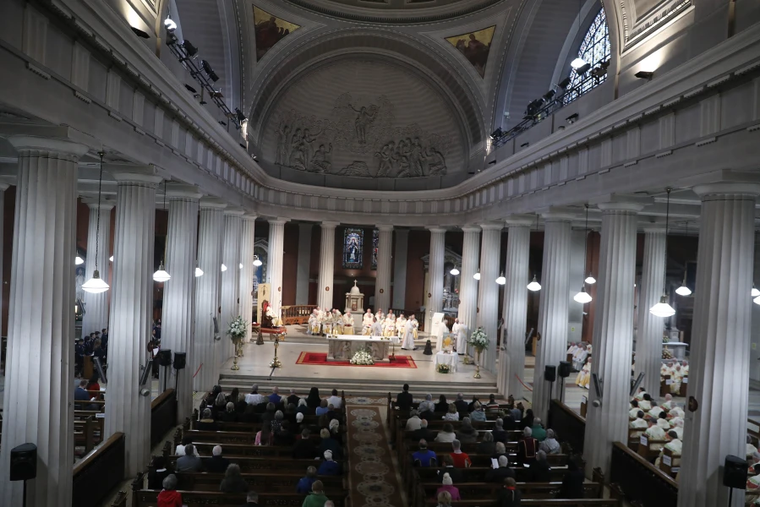 Catholic faithful gather on Friday, Nov. 14, 2025, in St. Mary’s Pro Cathedral in Dublin to celebrate two milestones: a decree from Pope Leo XIV formally designating St. Mary’s Pro Cathedral as the cathedral of the Archdiocese of Dublin and the cathedral’s bicentenary.