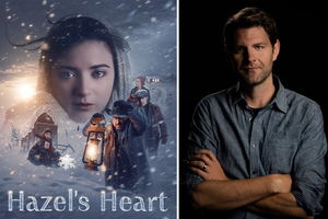 Movie poster of 'Hazel's Heart' alongside Daniel Bielinski, writer and director of the new film.