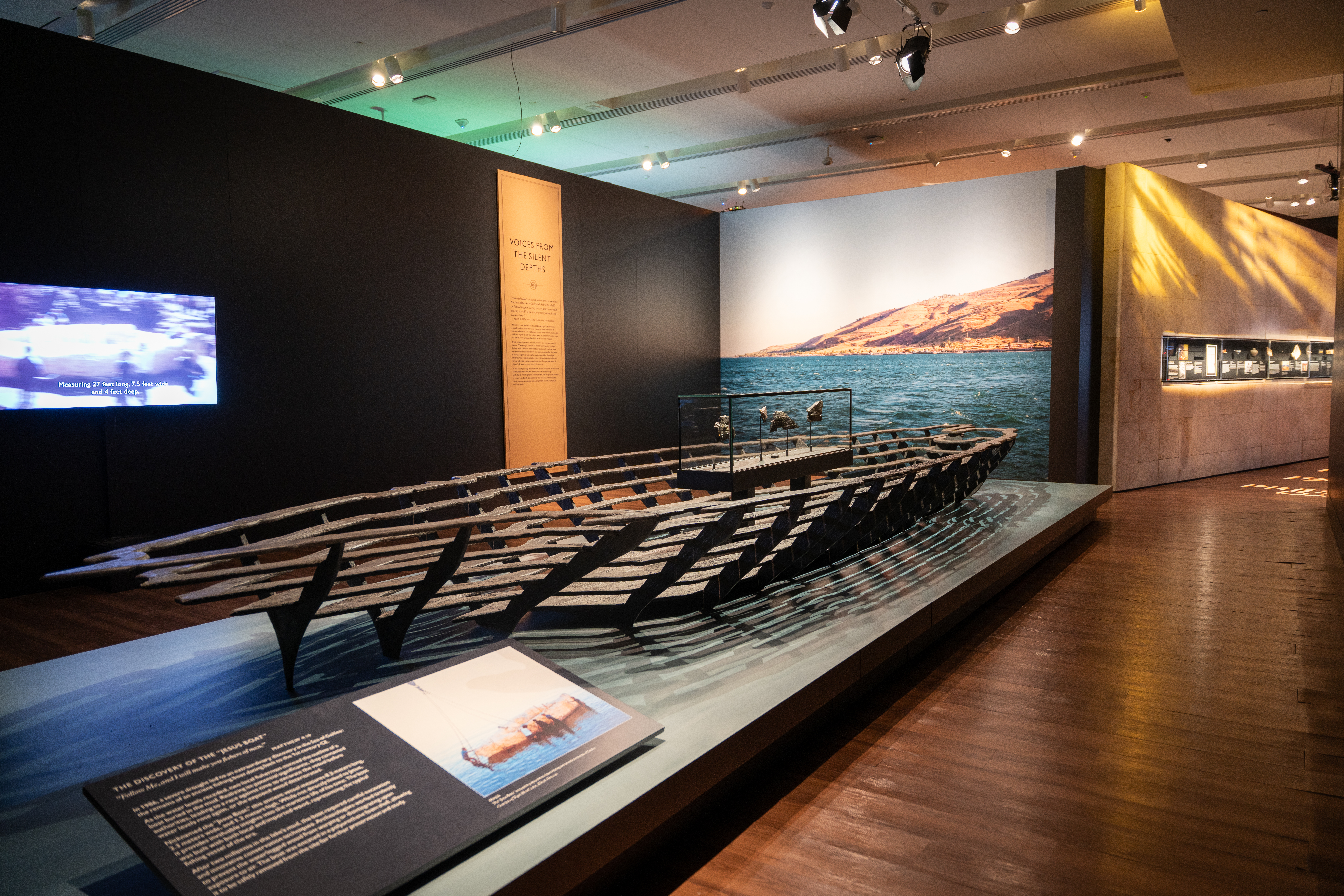 Jesus Boat: A reconstruction of a 1st-century fishing vessel, commonly known as the Ginosar Boat (or the "Jesus Boat"), based on remains discovered in the Sea of Galilee in 1986. (Photo: Museum of the Bible / Israel Antiquities Authority)