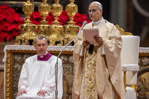 Pope Leo XIV celebrates Mass in St. Peter's Basilica at the Vatican on Dec. 25, 2025.