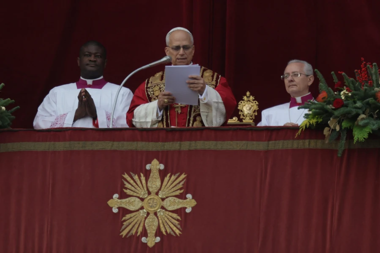 Pope Leo XIV delivers his Christmas "Urbi et Orbi" message at the Vatican on Dec. 25, 2025.
