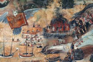 Depiction of the execution of Blessed Leonardo Kimura and four fellow Christians in Nagasaki on Nov. 18, 1619: Andreas Murayama Tokuan (Japan), Cosmas Takeya Sozaburo (Korea), Ioannes Yoshida Shoun (Japan) and Domingos Jorge (Portugal). The work was created in Macao by an anonymous Japanese artist between 1626 and 1632. Kimura and 204 other martyrs were beatified by Pope Pius IX on May 7, 1867 (feast days June 1 and Sept. 10).