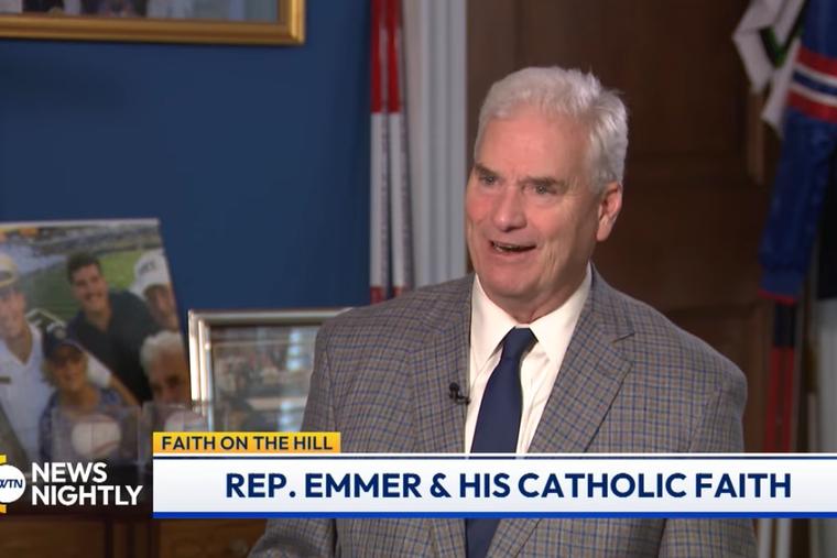U.S. House Majority Whip Rep. Tom Emmer, R-Minnesota, talks about his faith with Eric Rosales on “EWTN News Nightly” on Dec. 29, 2025. 