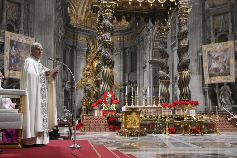 Pope Leo gives his homily at vespers for the Solemnity of Mary, Mother of God, and Te Deum of thanksgiving at year's end on Dec. 31, 2025, at St. Peter’s Basilica.