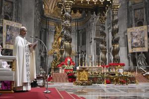 Pope Leo gives his homily at vespers for the Solemnity of Mary, Mother of God, and Te Deum of thanksgiving at year's end on Dec. 31, 2025, at St. Peter’s Basilica.