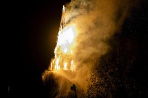 A fire tears through the Vondelkerk church tower in Amsterdam on New Year’s Day, Jan. 1, 2026. 