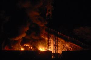 Fire burns in Caracas, Venezuela, after a U.S.-led strike and the capture of President Nicolás Maduro, Saturday, Jan. 3, 2026.