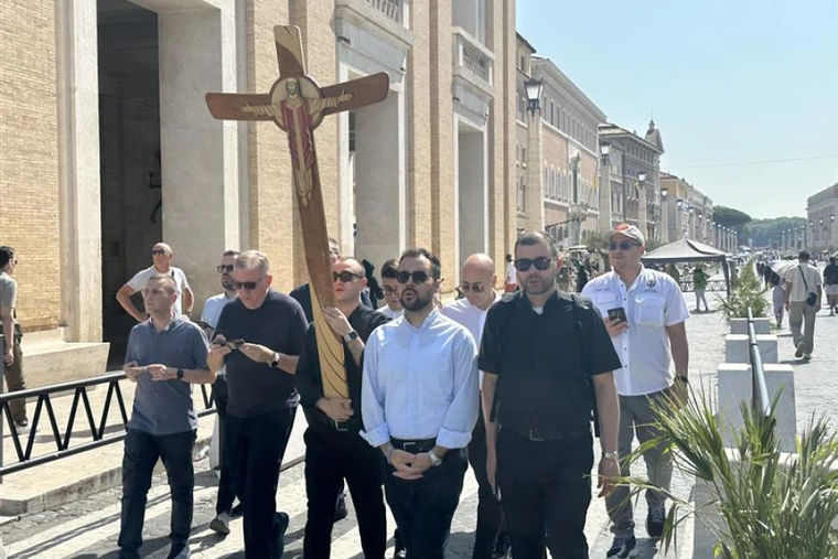 Seminarians approach the Holy Door at St. Peter’s Basilica on Tuesday, June 24, 2025.