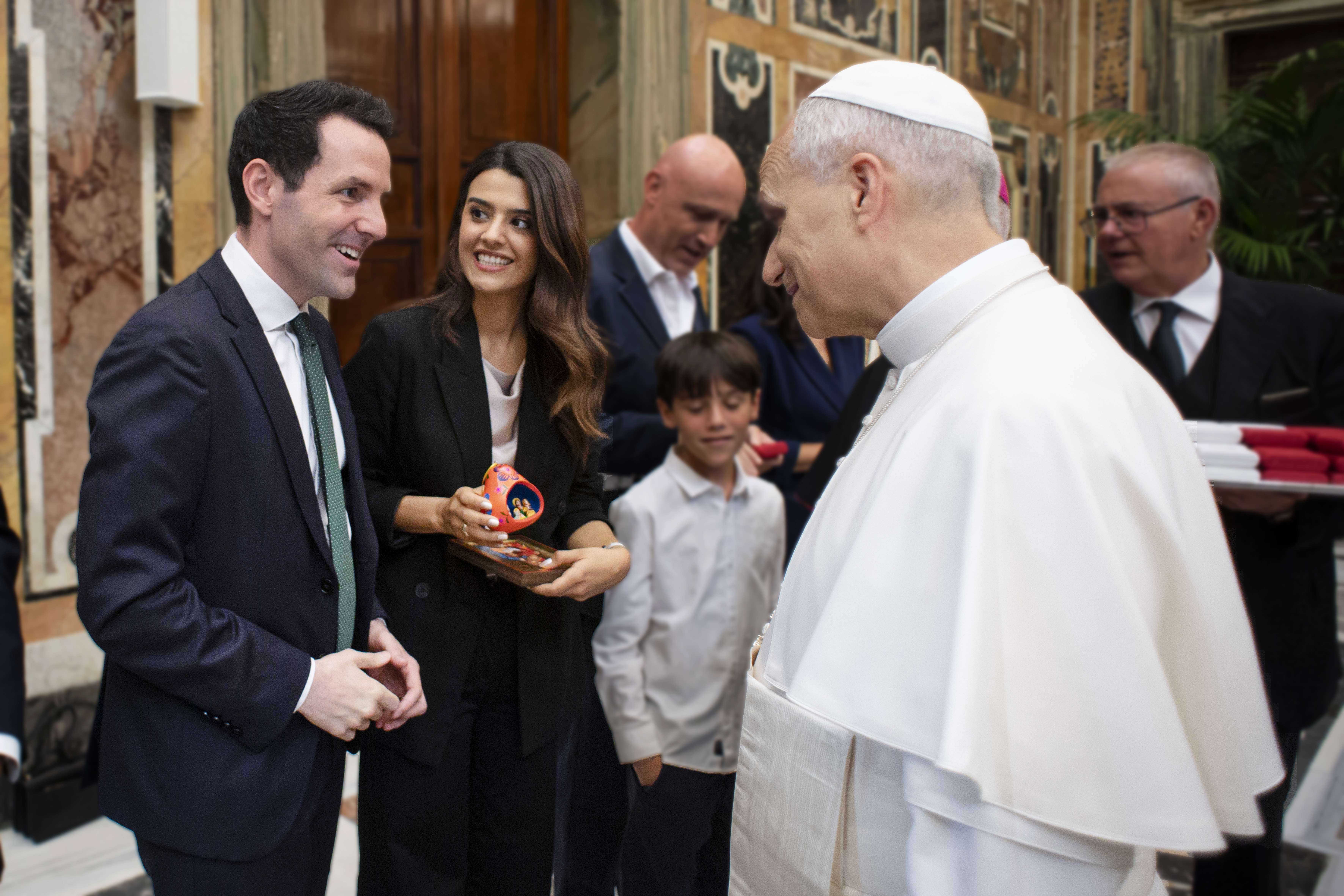 Colm Flynn and Paola Arriaza meet with Pope Leo XIV during this Jubilee Year of Hope. 