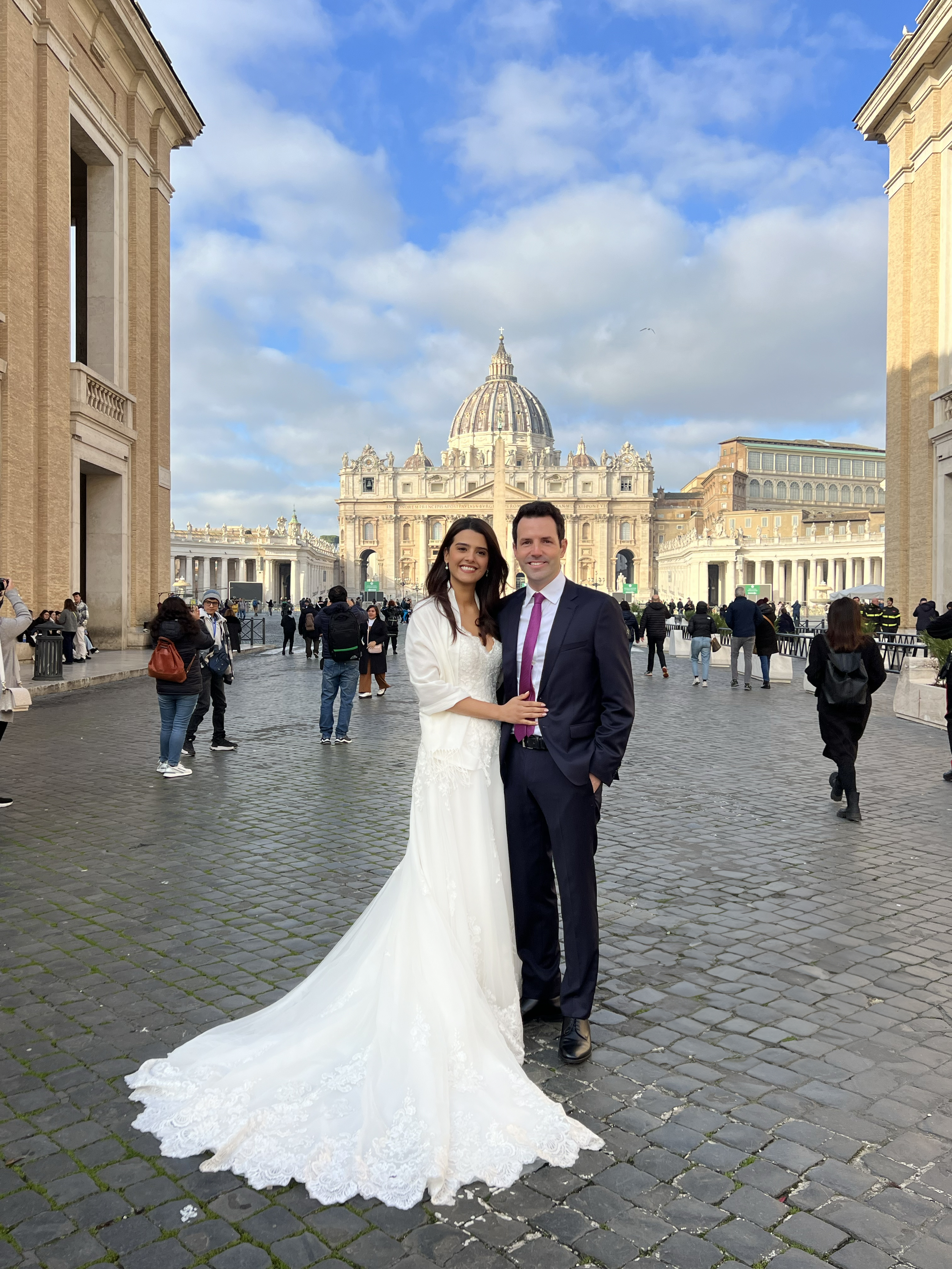 Colm Flynn and Paola Arriaza pose for a photo on the day they walked through the Holy Doors together as a married couple. 