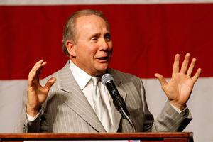 Republican strategist Michael Reagan speaks at a get-out-the-vote rally for U.S. Republican Senate candidate Sharron Angle featuring U.S. Sen. John McCain at the Orleans, Friday, Oct. 29, 2010, in Las Vegas. 