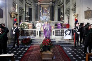 Don Walter Insero officiates the funeral of actress Gina Lollobrigida at Chiesa degli Artisti on Jan. 19, 2023, in Rome.