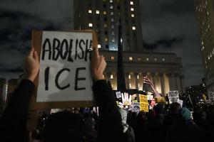 People take part in a protest against Immigration and Customs Enforcement (ICE) in New York on Jan. 7, 2026, after an ICE officer shot dead a woman in Minneapolis.