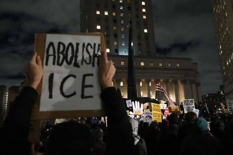 People take part in a protest against Immigration and Customs Enforcement (ICE) in New York on Jan. 7, 2026, after an ICE officer shot dead a woman in Minneapolis.