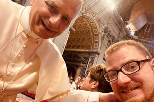 L to R: Pope Leo and Christopher Maffuccio on Aug. 20, 2025, at St. Peter’s Basilica.