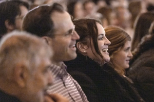 Attendees listen to a panel discussion at the New York Encounter in 2024.