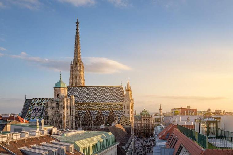 Vienna Skyline with St. Stephen’s Cathedral, Vienna, Austria. 