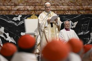 Pope Leo XIV gives his homily at St. Peter’s Basilica for a Mass with cardinals on Jan. 8, 2026. 