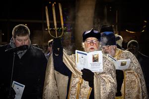 Father Peter Galadza blesses the waters during the Great Blessing of Waters on Jan. 6 along the Ottawa River, following the Divine Liturgy for Theophany at the Canadian Museum of History in Gatineau, Quebec.