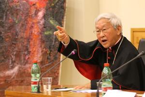Cardinal Joseph Zen Ze-kiun speaks at the Asianews Conference at the Pontifical Urbaniana University in Rome, Nov. 18, 2014.  