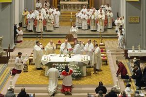 Bishop Stanislav Přibyl of Litoměřice celebrates Mass with Bishop Wolfgang Ipolt of Görlitz, Germany, and other clergy at the Basilica of Mary, Help of Christians in Filipov, Czech Republic, on Jan. 13, 2025, during the annual pilgrimage commemorating the 1866 healing of Magdalena Kade.