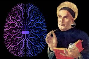 Sandro Botticelli, “Thomas Aquinas;” Paulo Bruschi, “Artificial Neural Network”