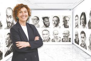 Cristiana Perrella was appointed the first woman president in the Virtuosi al Pantheon’s history. Background: Yan Pei-Ming’s watercolor portraits of inmates, guards and staff at Rome’s Regina Coeli Prison (Beyond the Wall) were displayed in the Conciliazione 5 gallery from Feb. 15 to May 19. 