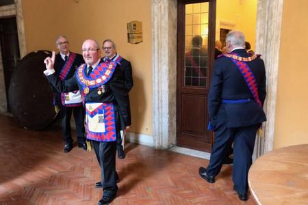 An Italian Freemasonic meeting held at the Palazzo Cardinal Cesi just yards from the Vatican, Oct. 19, 2019.