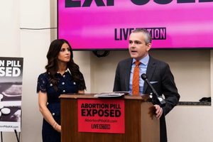 L to R: Live Action President Lila Rose and Ethics and Public Policy Center President Ryan Anderson speak at a press conference on Capitol Hill on Jan. 22, 2026. 