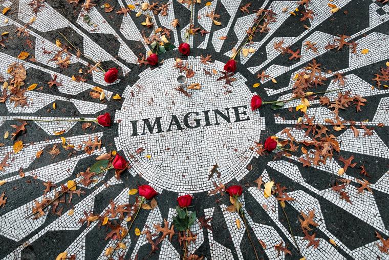 The Imagine mosaic in Strawberry Fields, Central Park, in New York City.