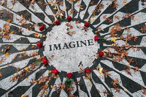 The Imagine mosaic in Strawberry Fields, Central Park, in New York City.