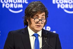 Argentina’s President Javier Milei speaks during the World Economic Forum (WEF) annual meeting in Davos on Jan. 21. 