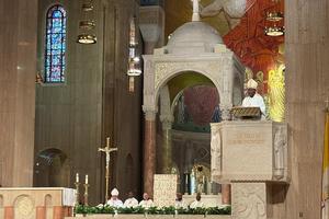 Bishop Stephen Dami Mamza delivers his homily at a Mass for solidarity between the bishops and faithful of the Catholic Church in the U.S. and Africa at the Basilica of the National Shrine of the Immaculate Conception in Washington, D.C., on Feb. 4, 2026.