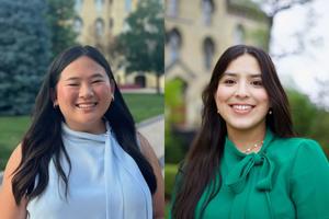 Seniors Anna Kelley (left) and Alejandra Ricardo (right), president and director of education for the Notre Dame Right to Life group, respectively, are speaking out in defense of life.