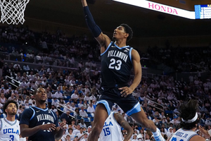 Villanova Wildcats forward Jermaine Samuels (23) goes for a layup during the Villanova-UCLA basketball game on Nov. 12, 2021, in Los Angeles.