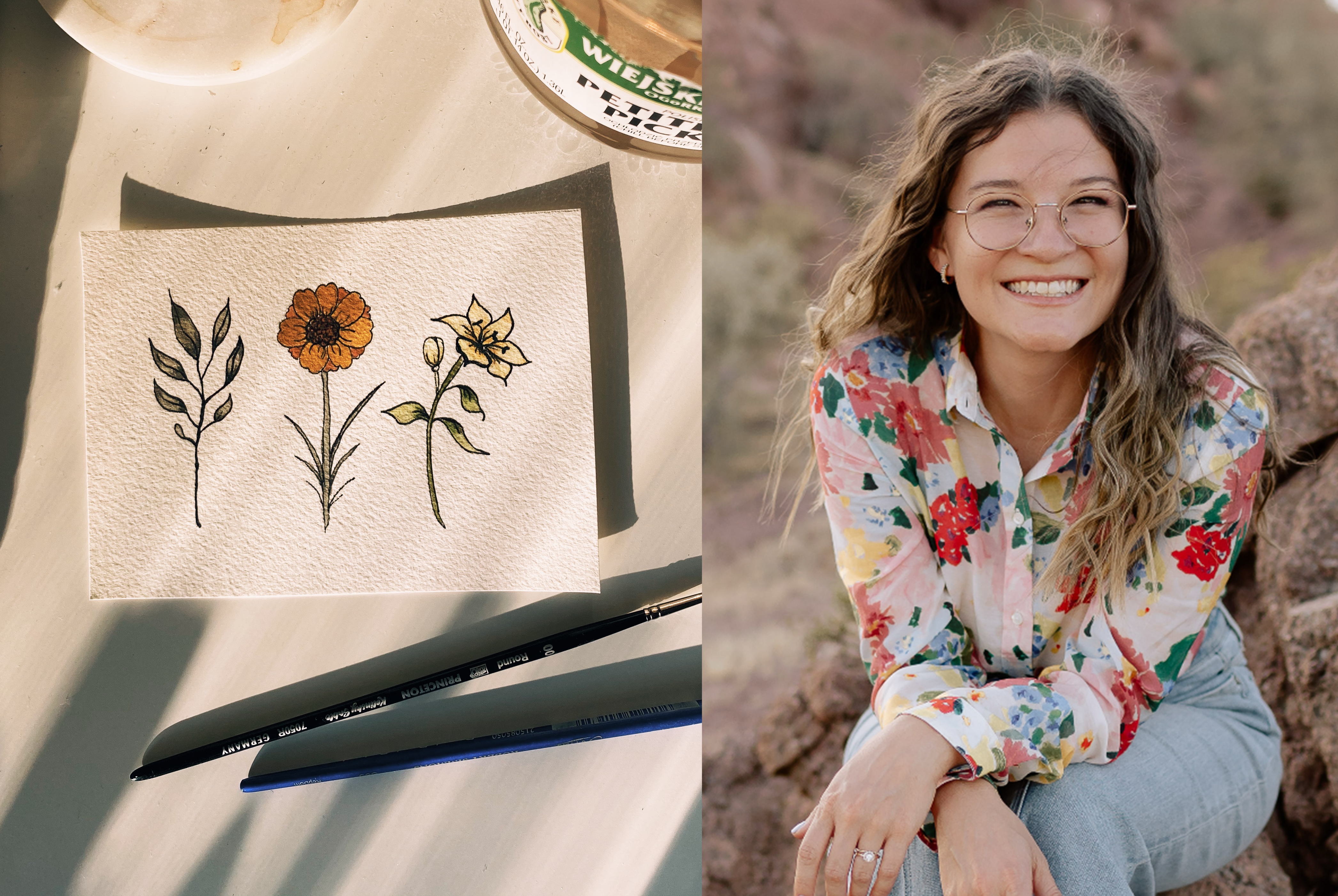 Catholic artist Jana Zuniga with her floral design, which represents the Holy Family. (Courtesy of Jana Zuniga)