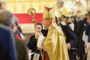 Archbishop Richard Moth walks through Westminster Cathedral at his installation Mass in London on Feb. 14, 2026.