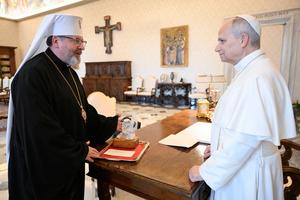 His Beatitude Sviatoslav Shevchuk meets with Pope Leo XIV on Feb. 12, 2026, at the Vatican.