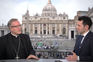 Bishop Robert Barron of Winona-Rochester, Minnesota, speaks to EWTN News Vatican Correspondent Colm Flynn in Rome, Monday, May 5, 2025.