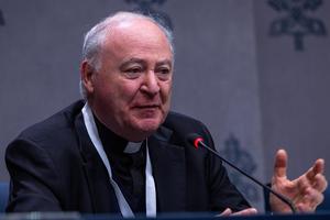 Msgr. Renzo Pegoraro, president of the Pontifical Academy for Life, speaks at a press conference at the Vatican on Feb. 17, 2026.