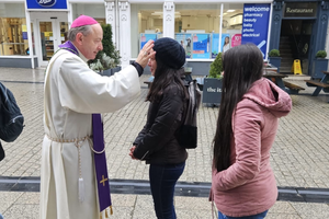 Bishop Alphonsus Cullinan of Waterford and Lismore in Ireland spent Ash Wednesday on the streets of Waterford City administering ashes, a ministry for which he has become well known. 