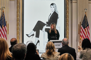 The First Lady of the United States, Melania Trump, delivers remarks at the New York Stock Exchange on Jan. 28, 2026, just prior to the opening of her new biopic, “Melania.” 