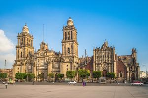 Metropolitan Cathedral of the Archdiocese of Mexico City as seen from Constitution Square, known as the “Zócalo,” in downtown Mexico City. 