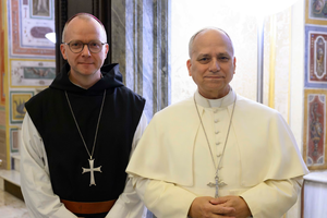 Pope Leo XIV with Bishop Erik Varden of Trondheim, Norway, at the Vatican on Feb. 22, 2024. 